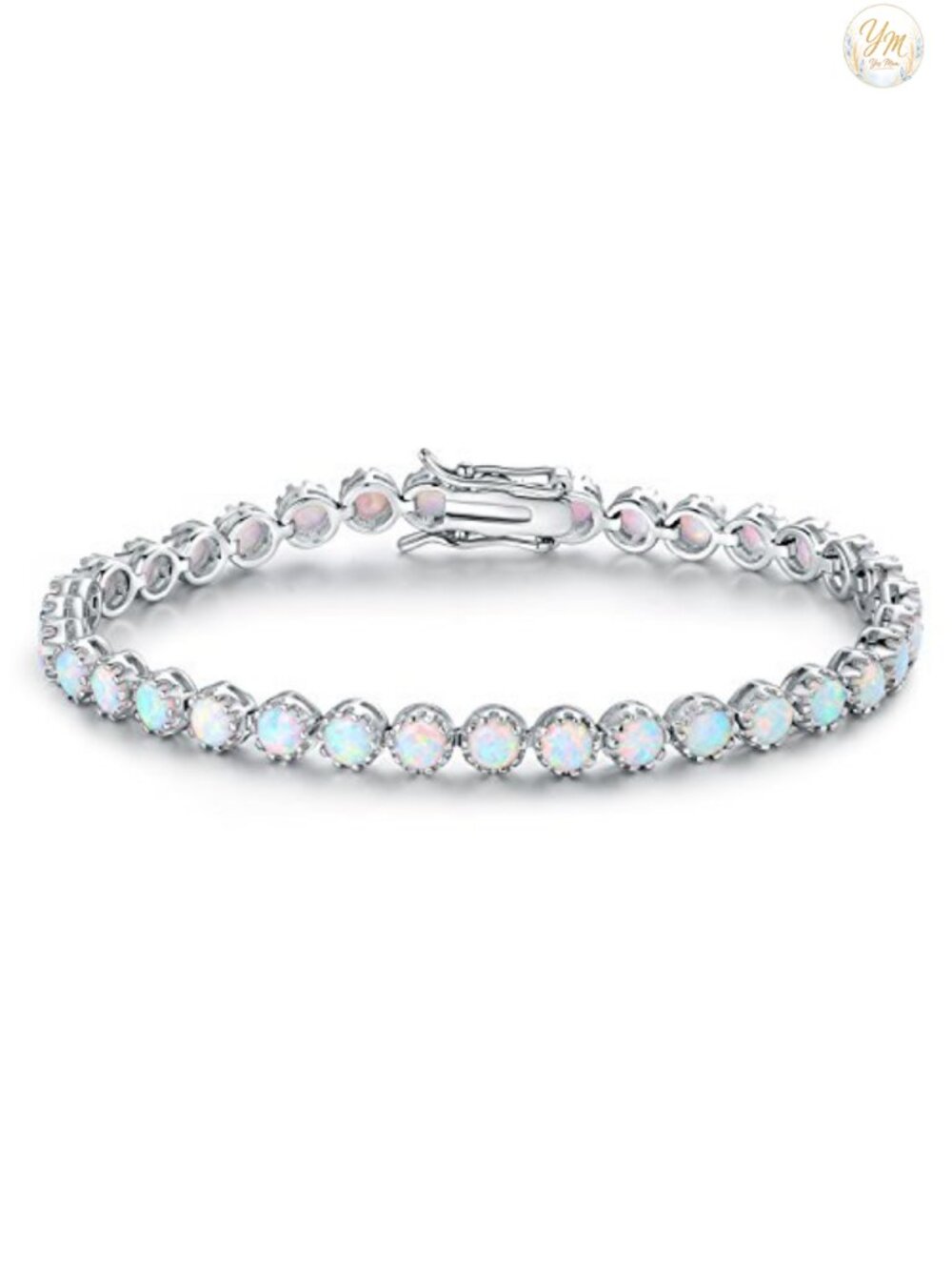18K Gold Plated Created Opal Tennis Bracelet - Crown Design